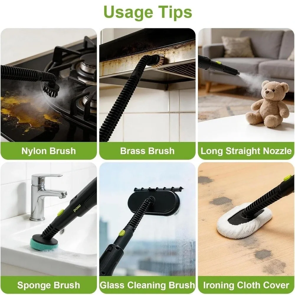 POEUU Portable‎ Steam Cleaner Canister 1600ml Water Tank Home Green Open Box